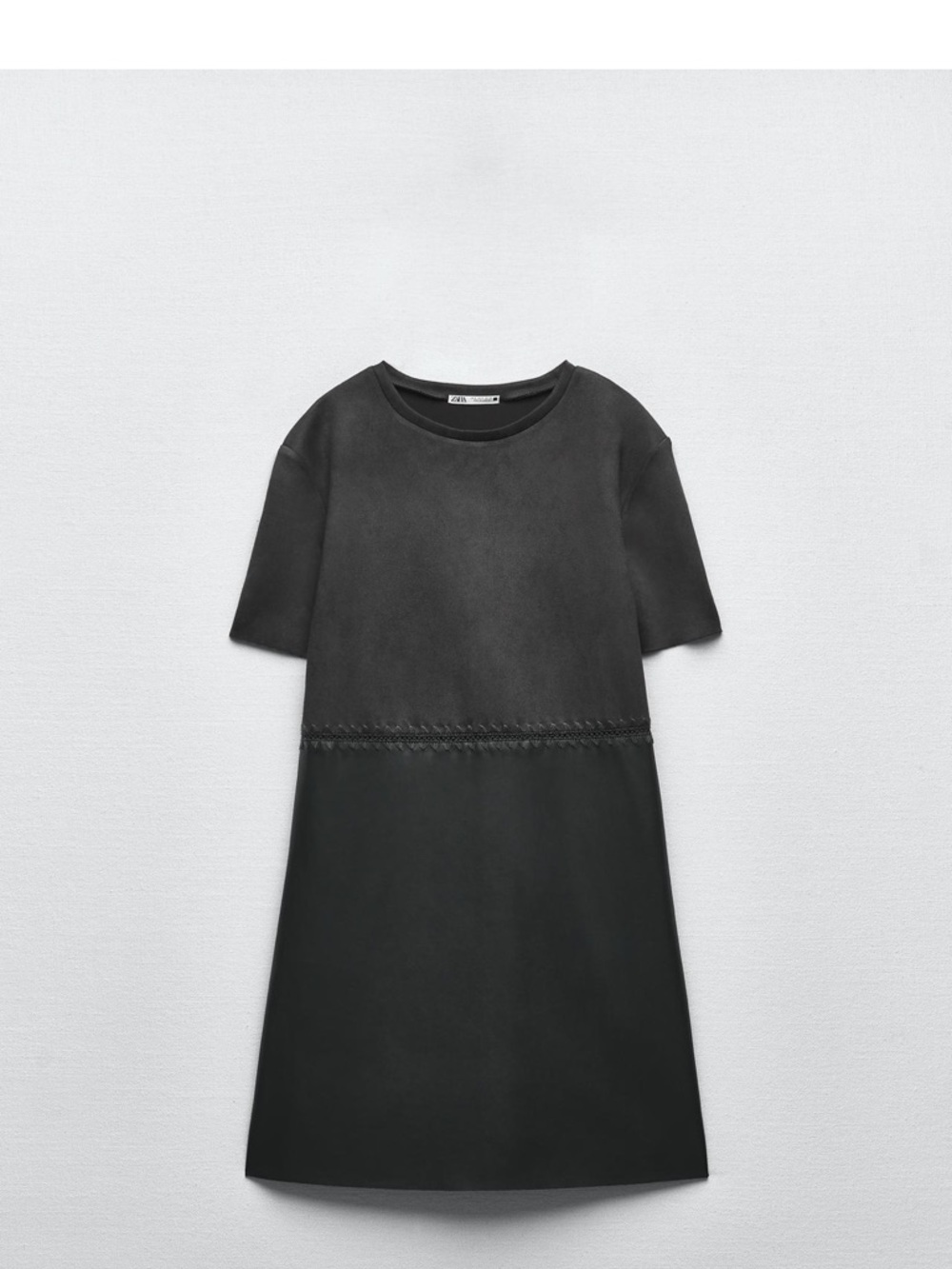 Zara Mini Suede & Faux Leather Dress in Charcoal Gray